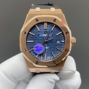 Audemars Piguet Royal Oak 1:1 Super Clone in Rose Gold & Blue Dial 1142336701 - front view | Audemars Piguet
